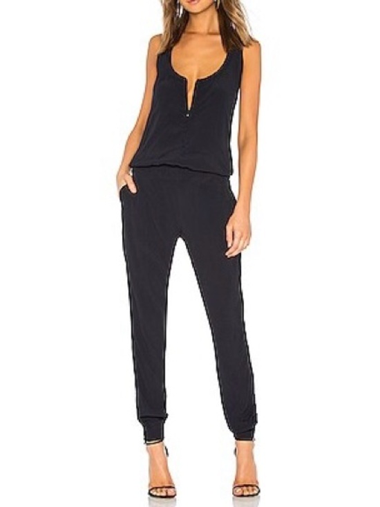 Monrow Pants - Monrow Crepe Black Sleeveless Zip-Front Jumpsuit Size Small